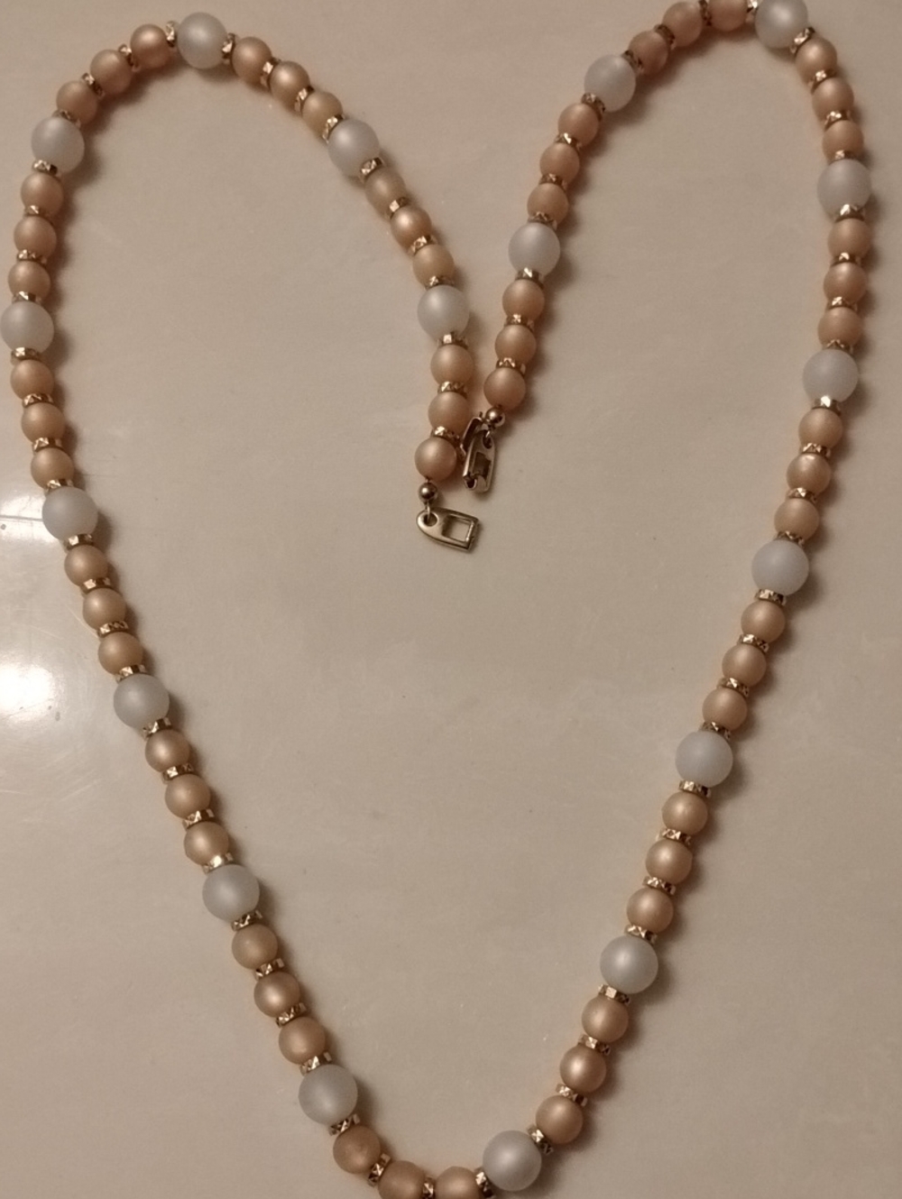 Napier Champagne and White Beaded Necklace with Gold Accents